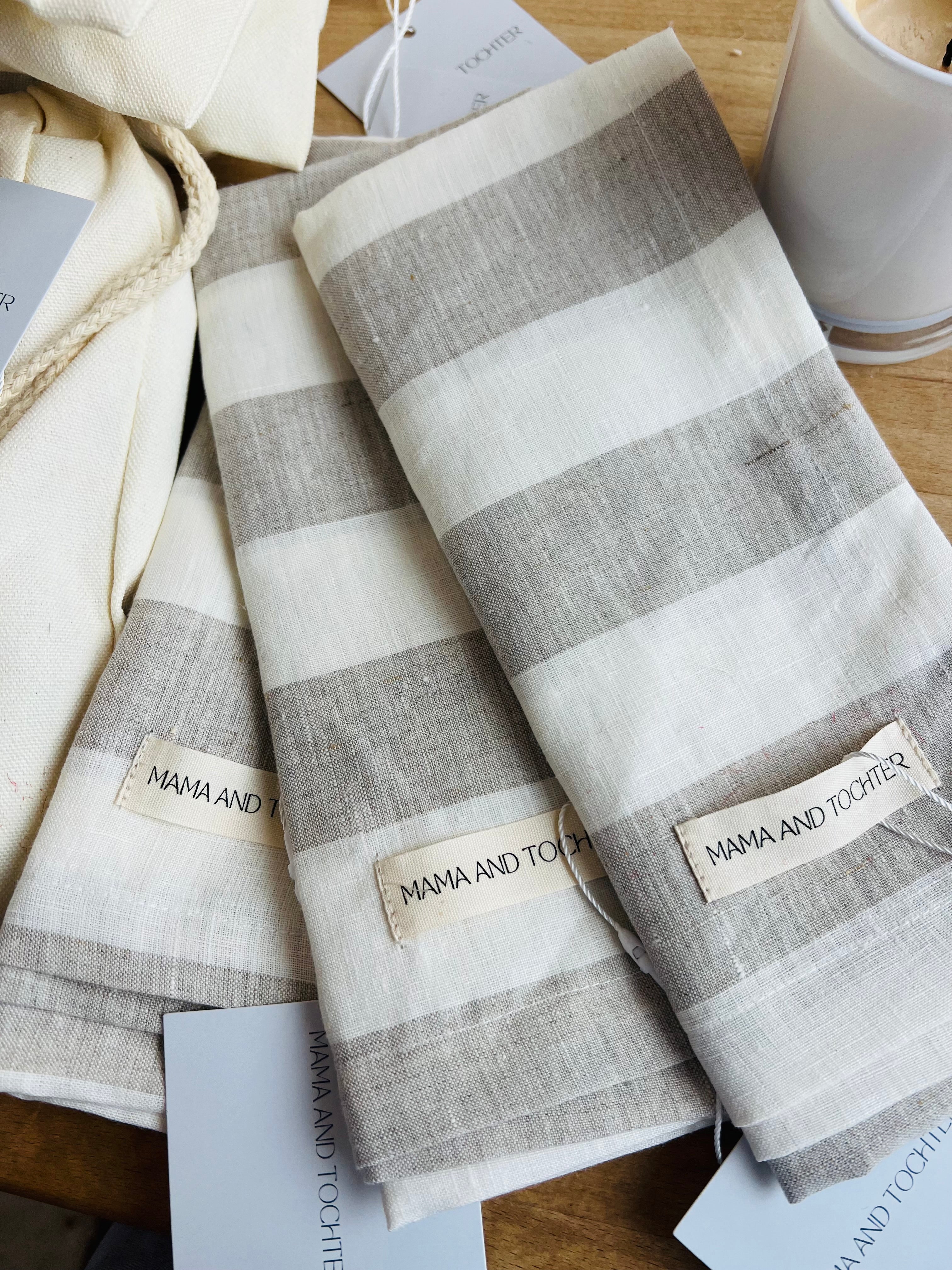 FRENCH LINEN TEA TOWEL - Wide Stripe Natural