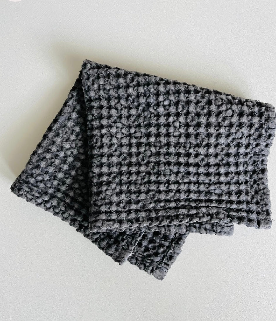 100% ORGANIC COTTON RUSTIC WAFFLE FACE CLOTH- Charcoal