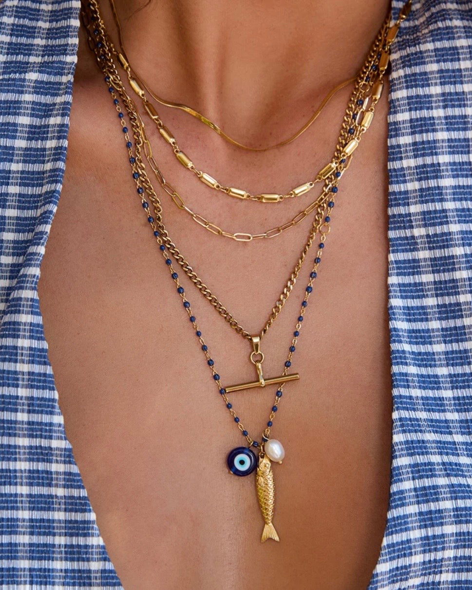 LUCKY FISH CHARM NECKLACE - BLUEBERRY