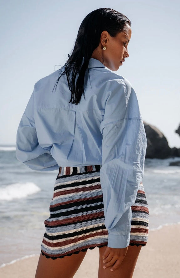 BILLIE KNIT SKIRT - Blue & Brown stripe