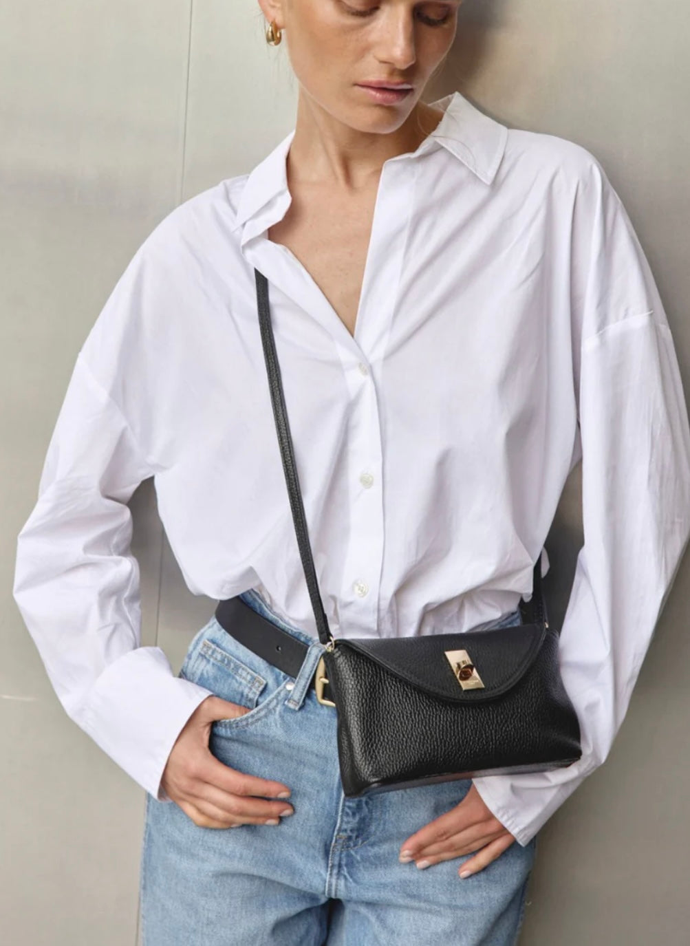 SLOANE MINI Black Cross Body Leather Clutch