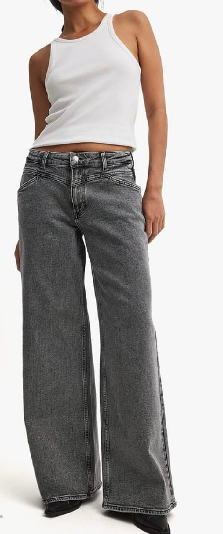 LOW WAIST JEANS - Grey Seam Detail