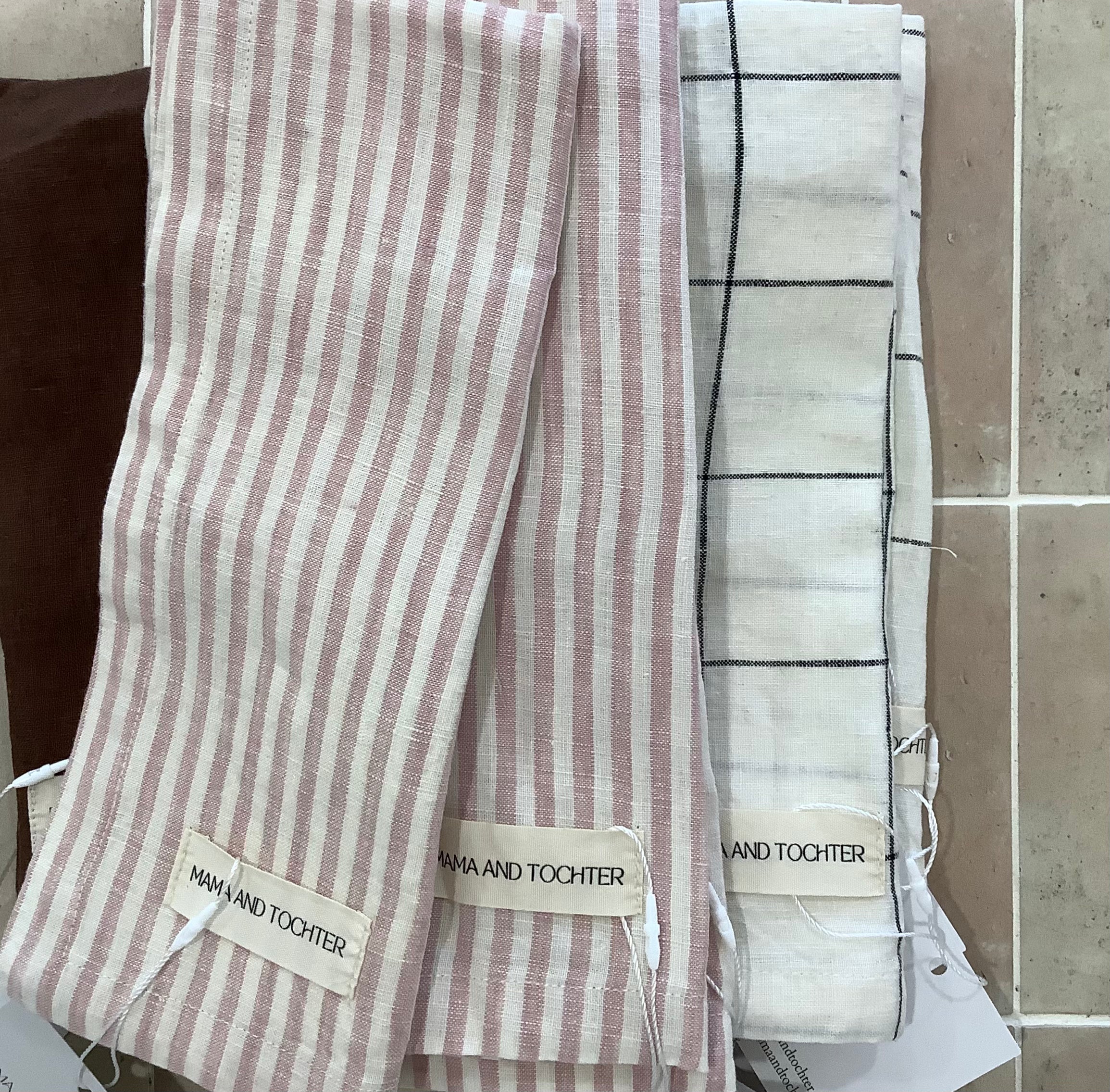PURE FRENCH LINEN TEA TOWEL - Pink Pinstripe