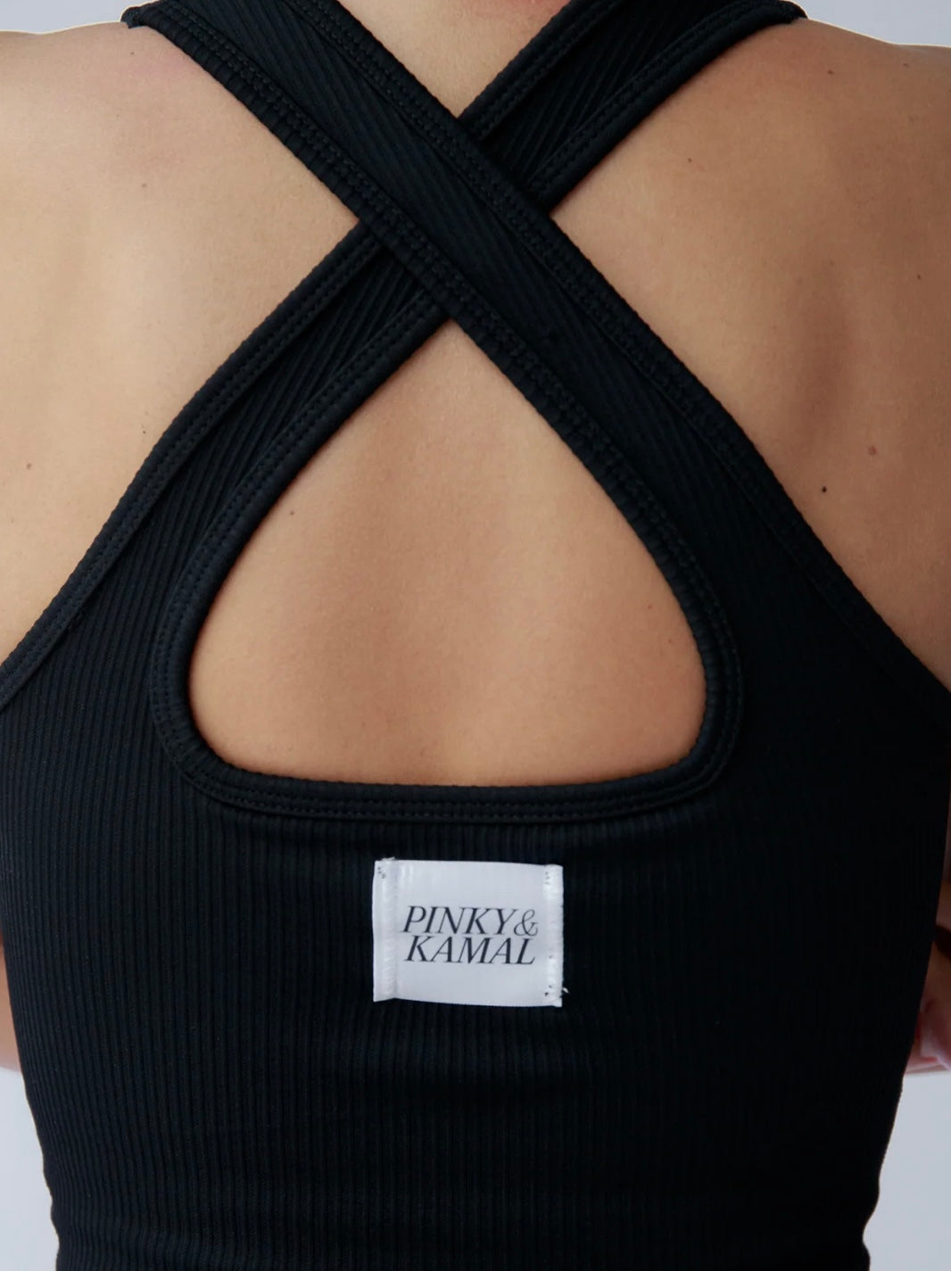 V NECK TANK - Black Ribbed