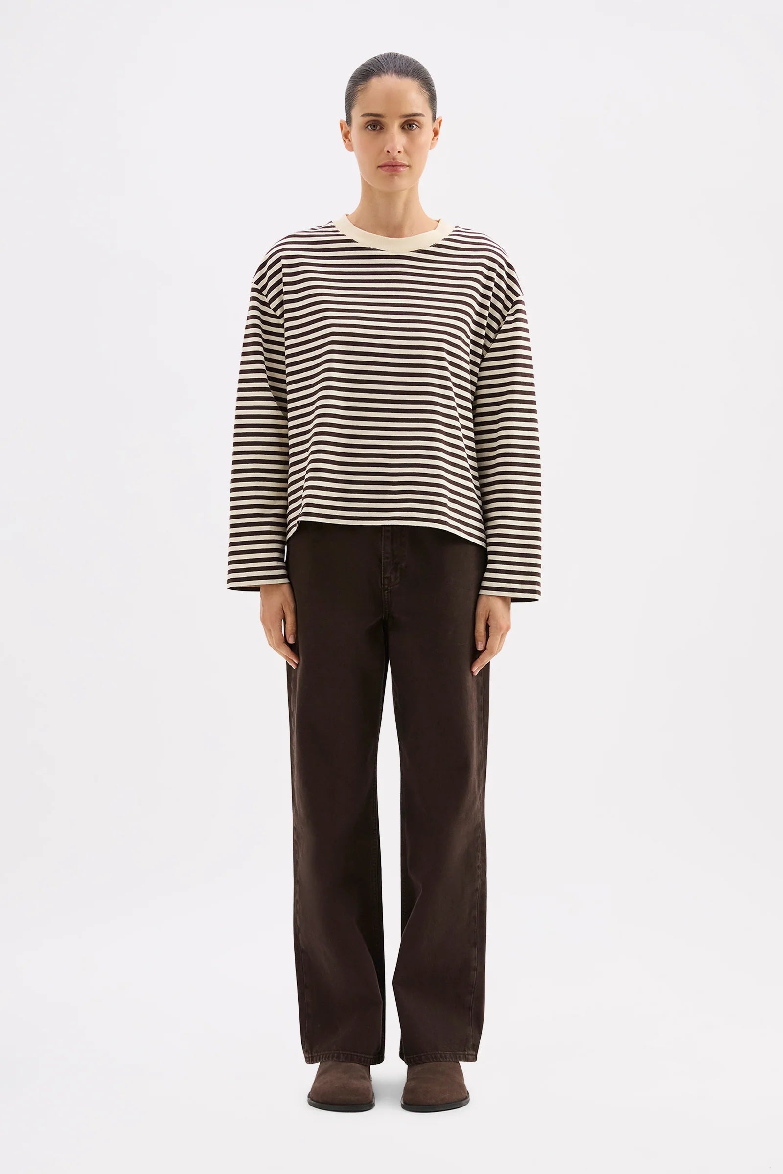 ORGANIC STRIPE LS TEE - ESPRESSO STRIPE