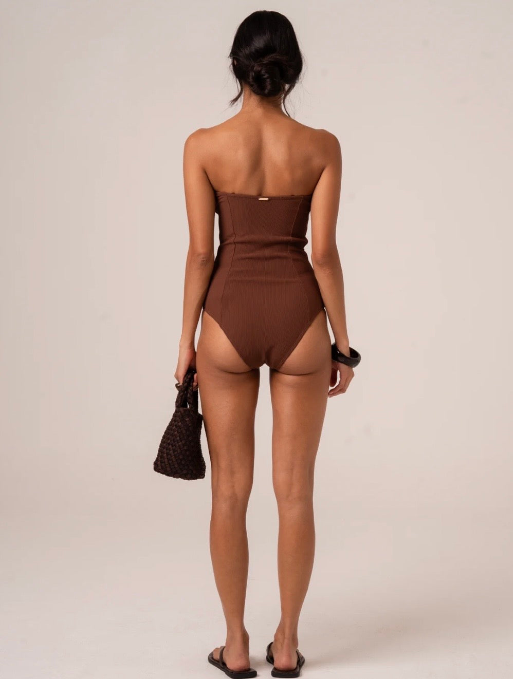 SCULPTED BANDEAU ONE PIECE CHOC RIB