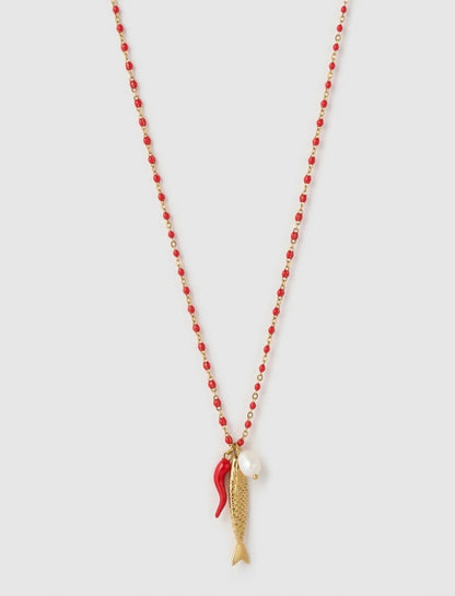 LUCKY FISH CHARM NECKLACE - CHERRY