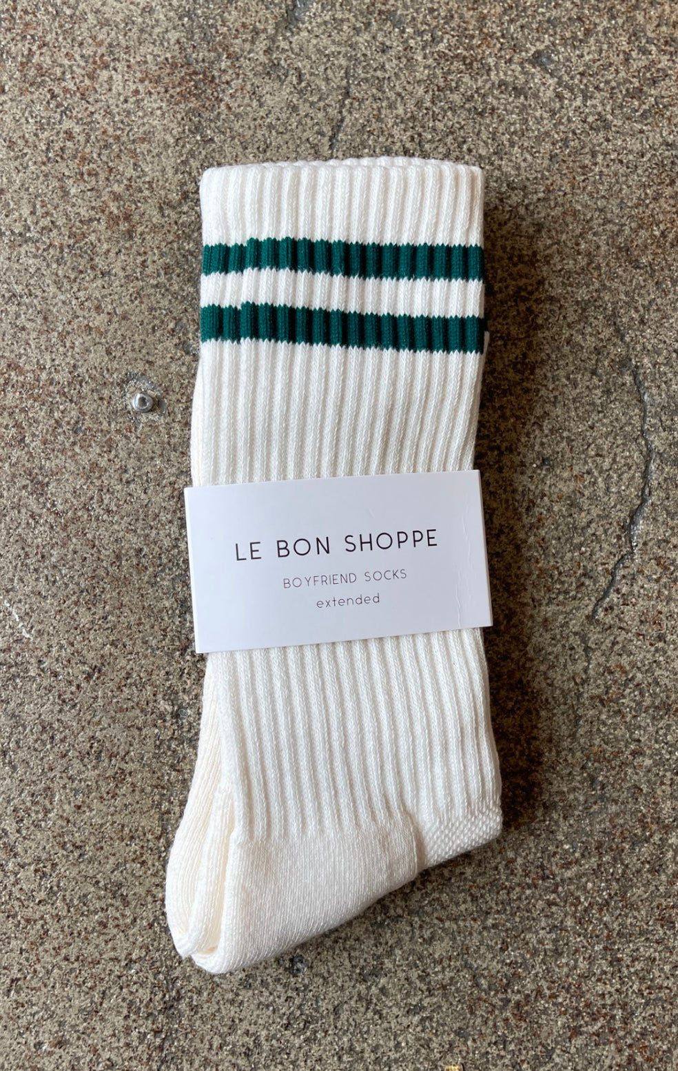 THE EXTENDED BOYFRIEND SOCK - Cream & Green Stripe