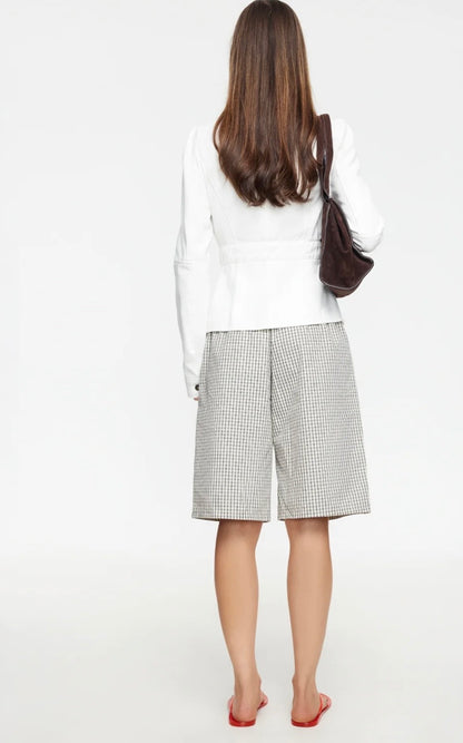 SEVIGNEY LONG SHORTS - CREAM CHECK