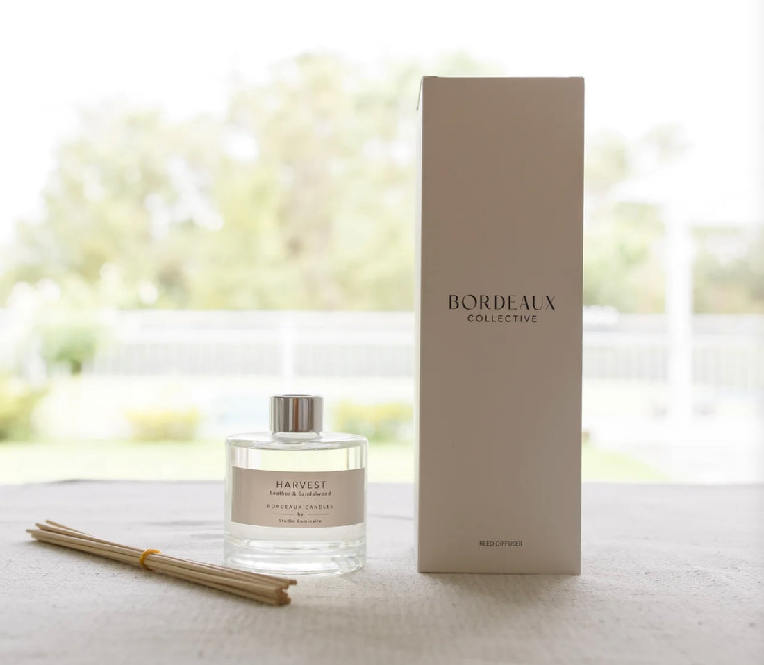 REED DIFFUSER- HARVEST - Vintage Leather &amp; Sandalwood