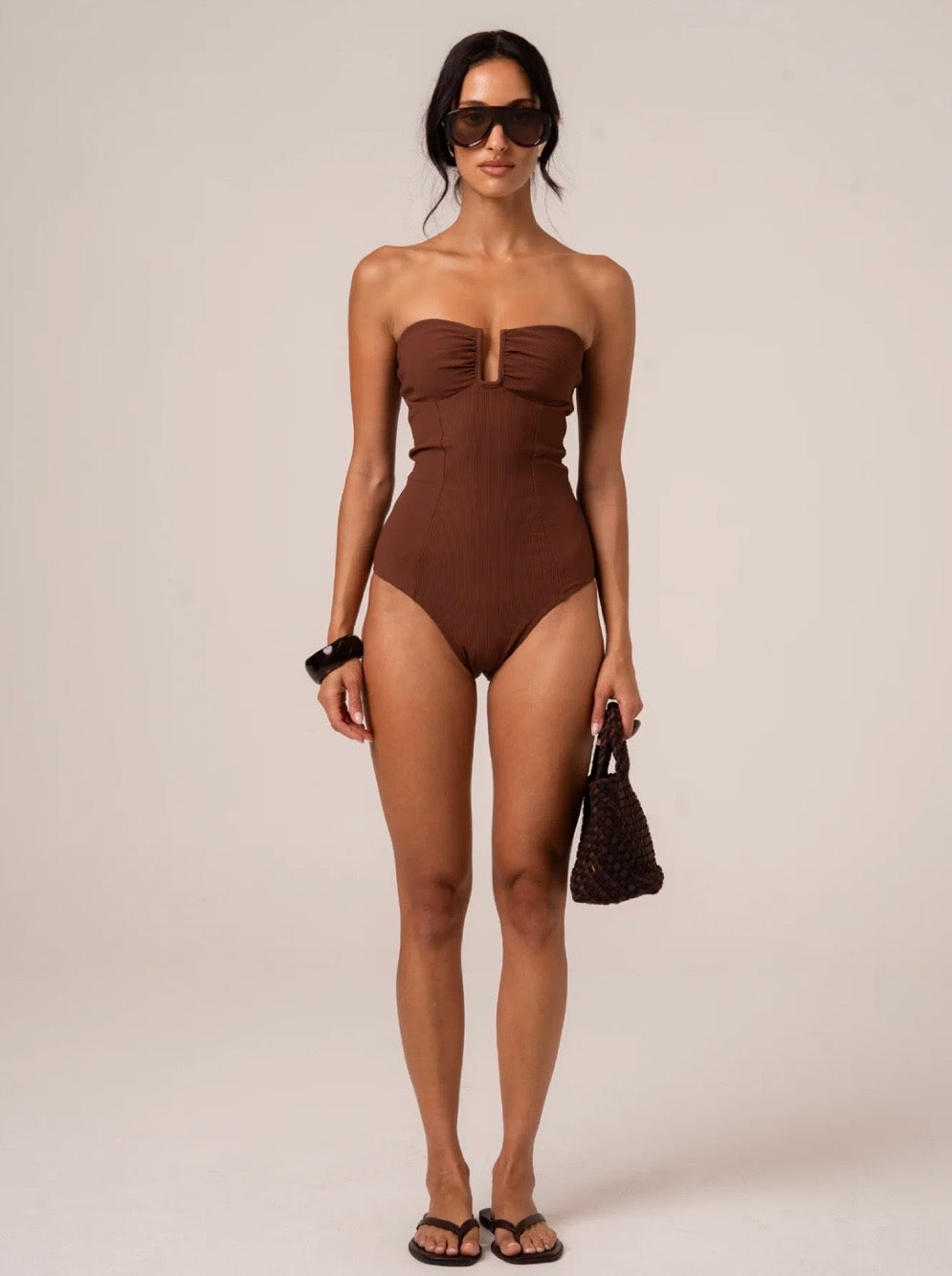 SCULPTED BANDEAU ONE PIECE CHOC RIB