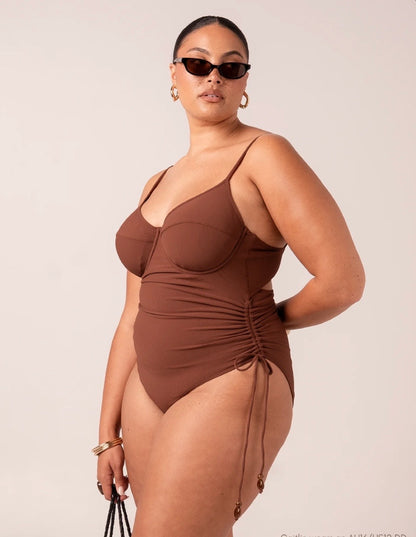 THIN STRAP UNDERWIRE ONE PIECE CHOC