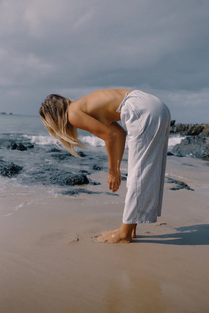 CHLOE TIE PANT WASHED BLUE STRIPE