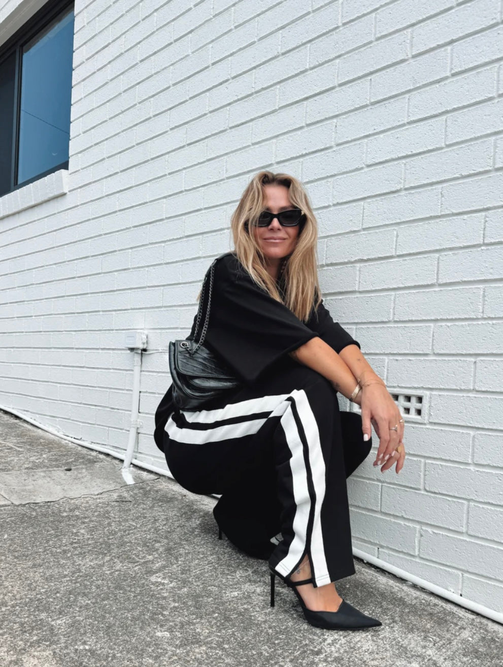 THE MARLEY PANTS - Black with White Stripe