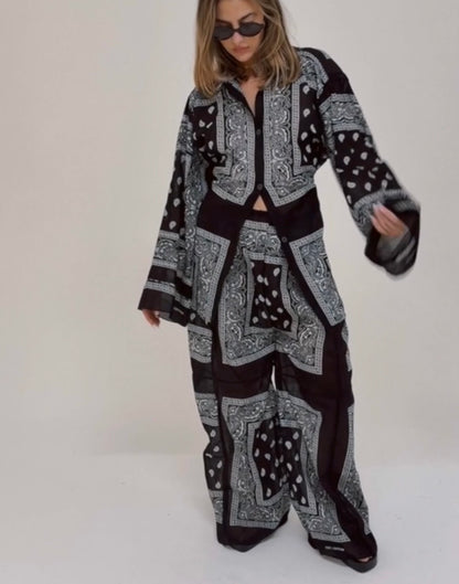 BANDANA WIDE LEG PANT BLACK
