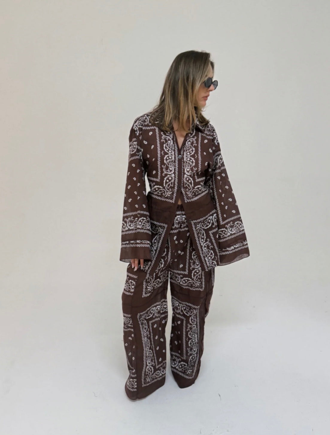 BANDANA WIDE LEG PANT BROWN