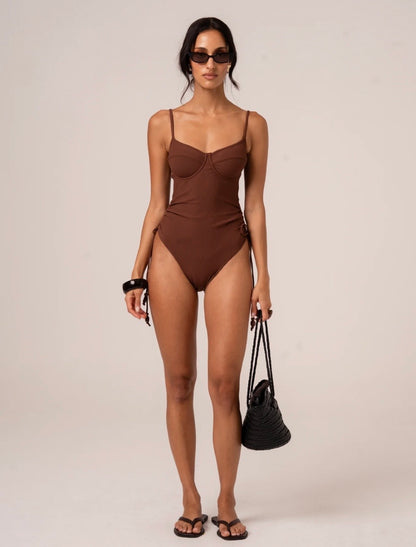 THIN STRAP UNDERWIRE ONE PIECE CHOC