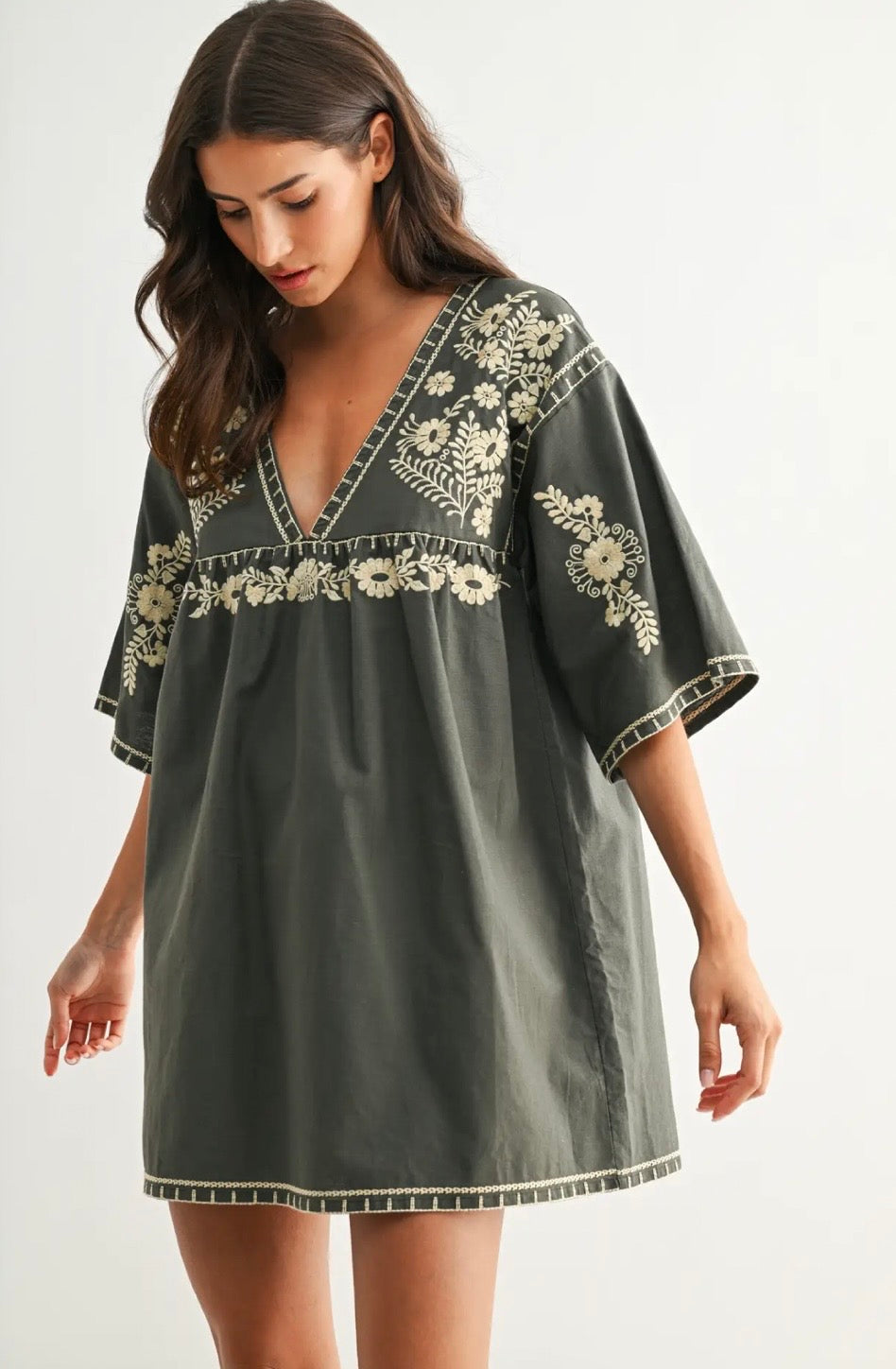 THE EMBROIDERED DRESS OLIVE GREEN