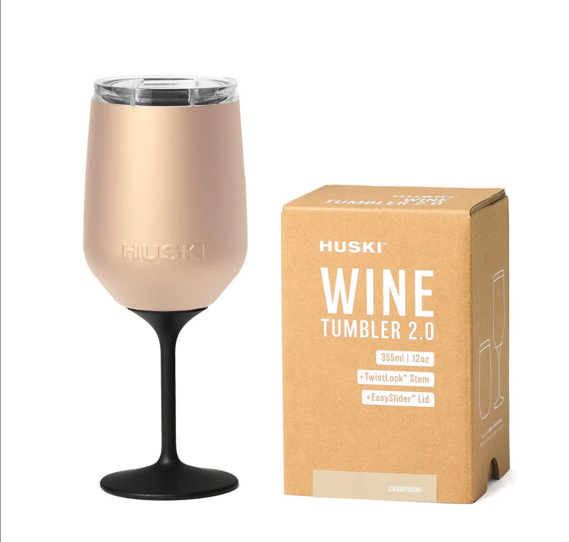 HUSKI WINE TUMBLER- Twist &amp; Lock Stem - Champagne colour