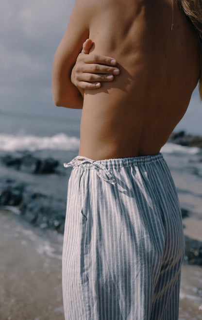 CHLOE TIE PANT WASHED BLUE STRIPE