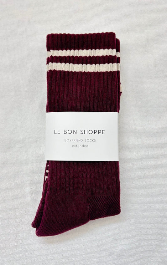 THE EXTENDED BOYFRIEND SOCK - Maroon & White Stripe
