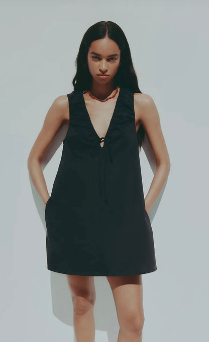 CERIE POPLIN MINI DRESS BLACK