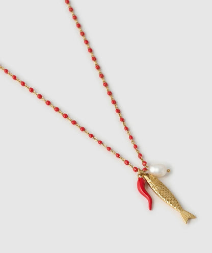 LUCKY FISH CHARM NECKLACE - CHERRY