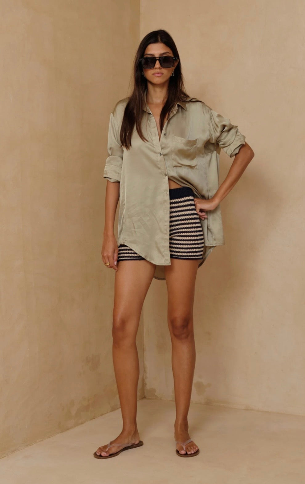 CHARM STRIPE KNIT SHORTS NAVY