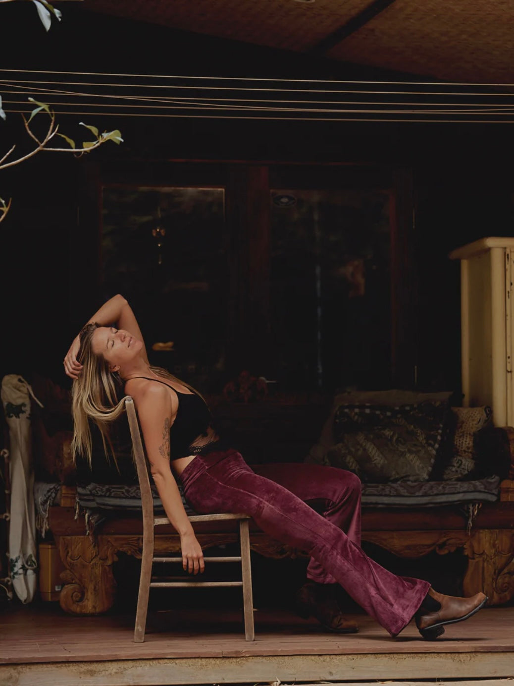 BAMBOO VELOUR FLARES - Wine