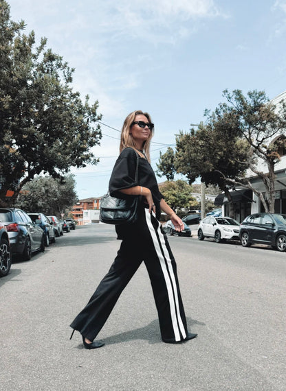 THE MARLEY PANTS - Black with White Stripe