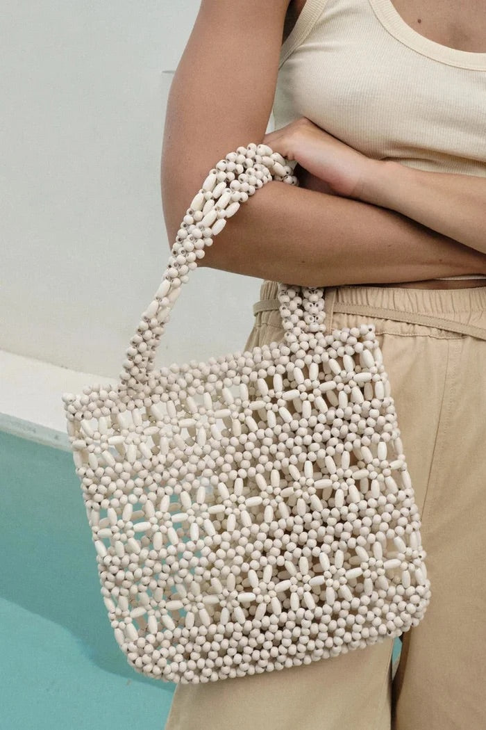FLOWER BEADED BAG - CREAM