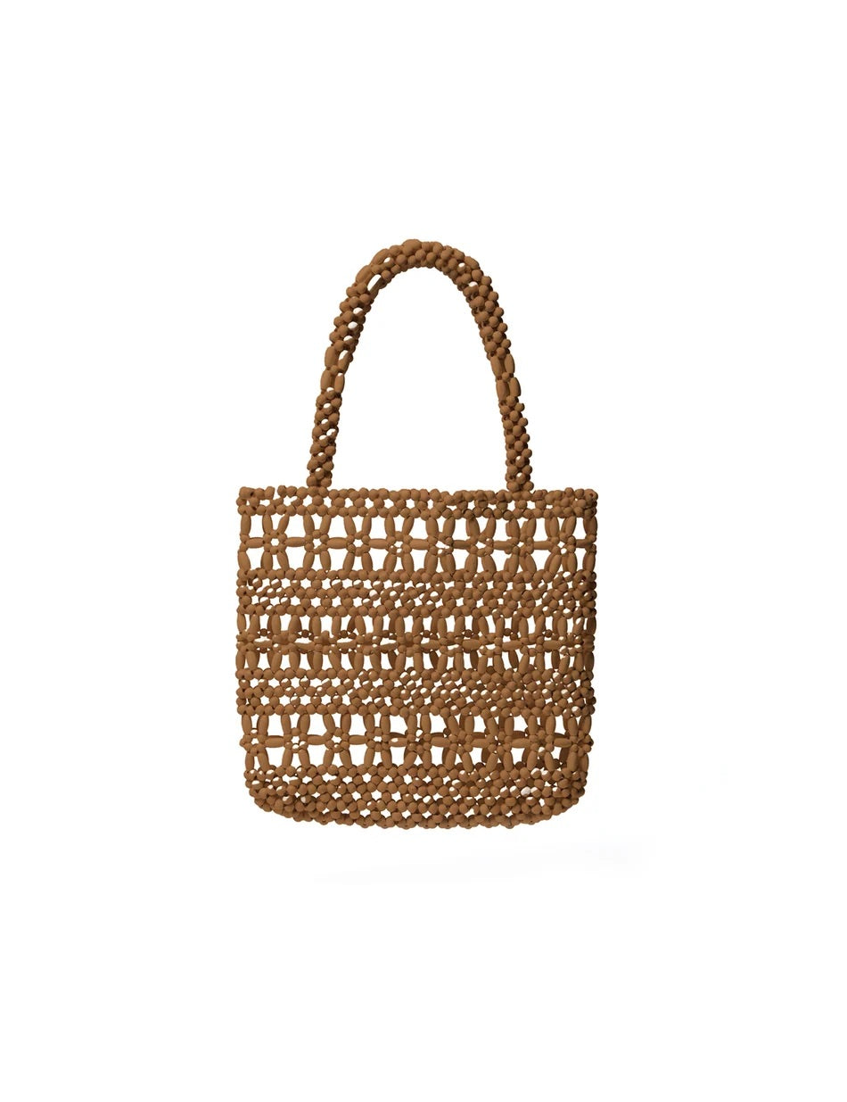 FLOWER BEADED BAG - TAN