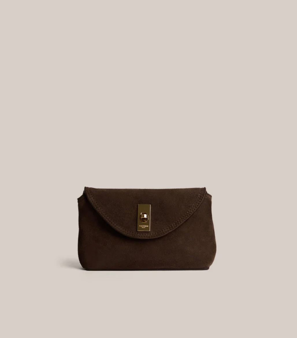 SUEDE CROSS BODY CLUTCH - Chocolate Suede
