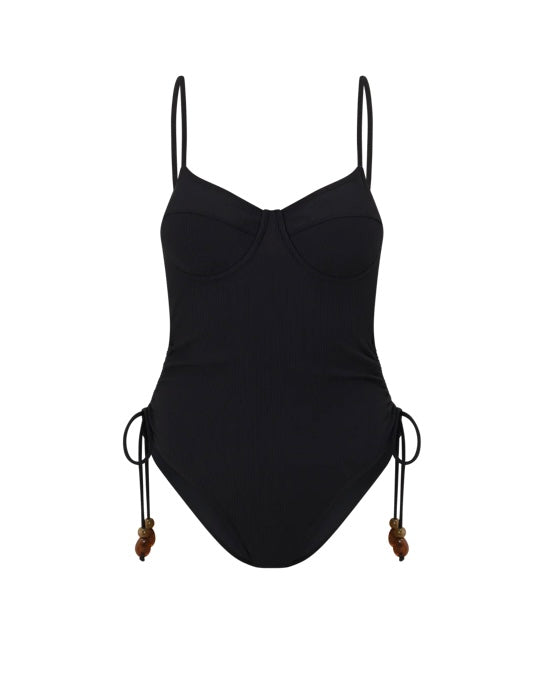 THIN STRAP UNDERWIRE ONE PIECE - Black Rib