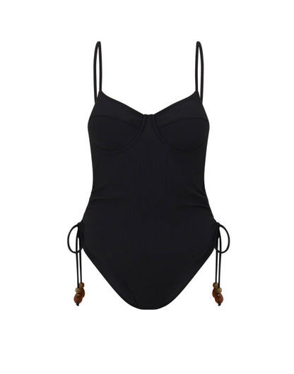 THIN STRAP UNDERWIRE ONE PIECE - Black Rib