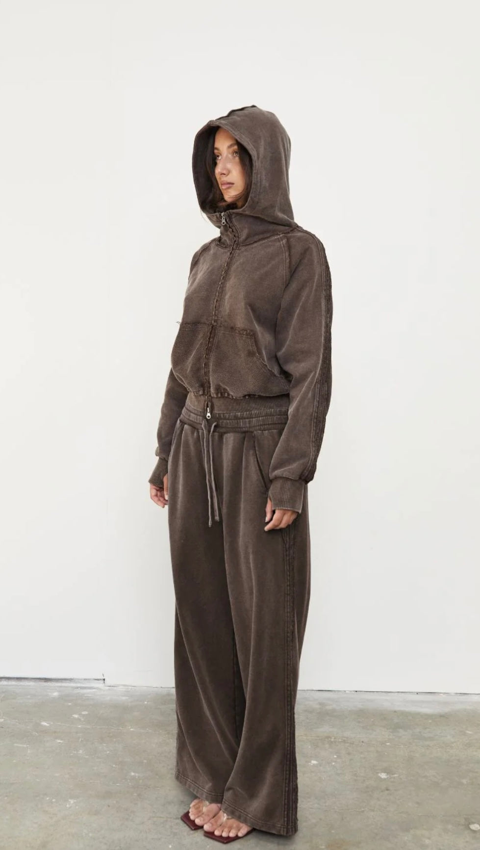WIDE LEG ACID WASH TRACKSUIT PANT - SOIL