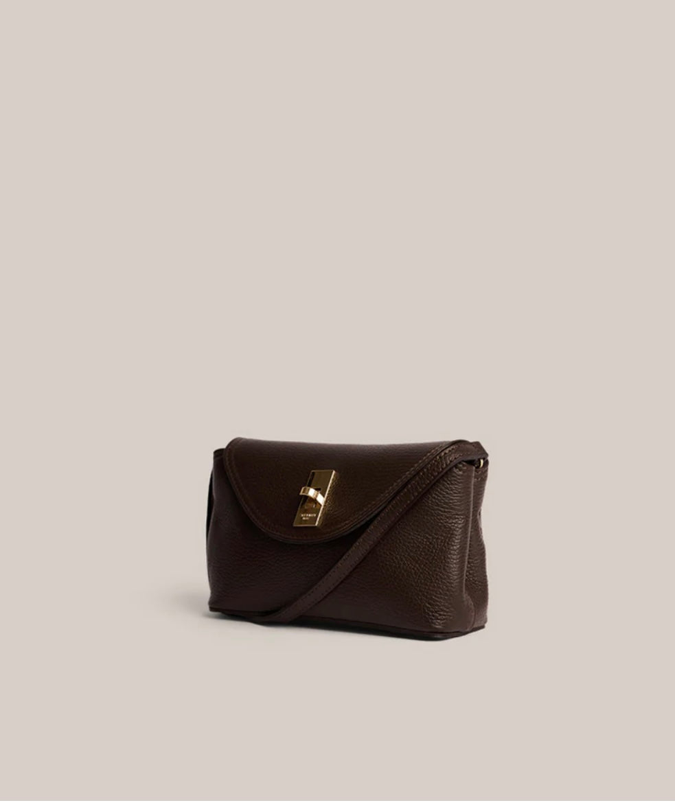 SLOANE MINI Dark Chocolate Leather Cross Body Clutch