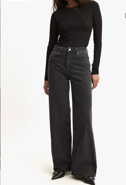 WIDE HIGH WAIST JEANS - Dark Grey