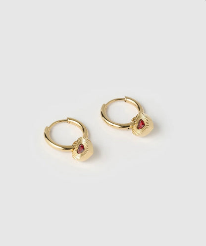 RUBY HEART EARRINGS - RED