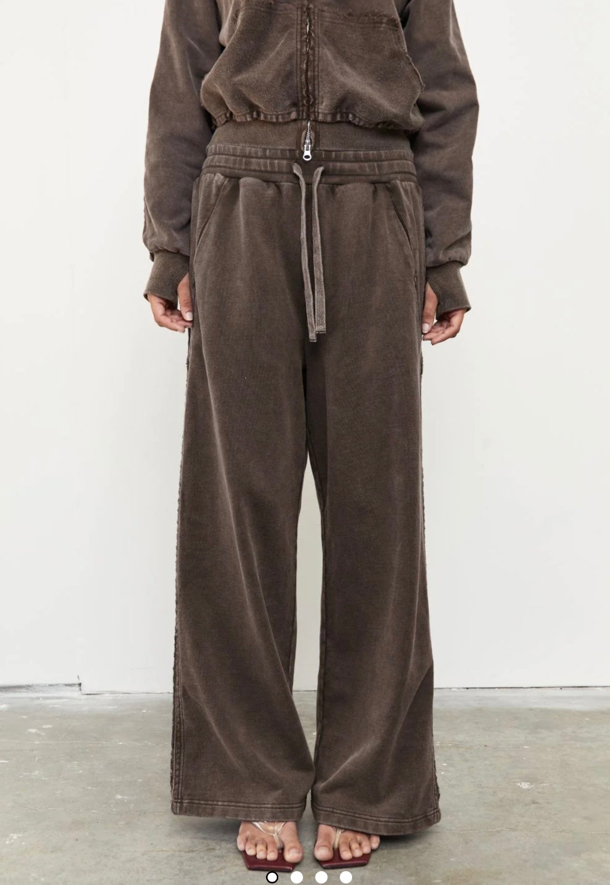 WIDE LEG ACID WASH TRACKSUIT PANT - SOIL