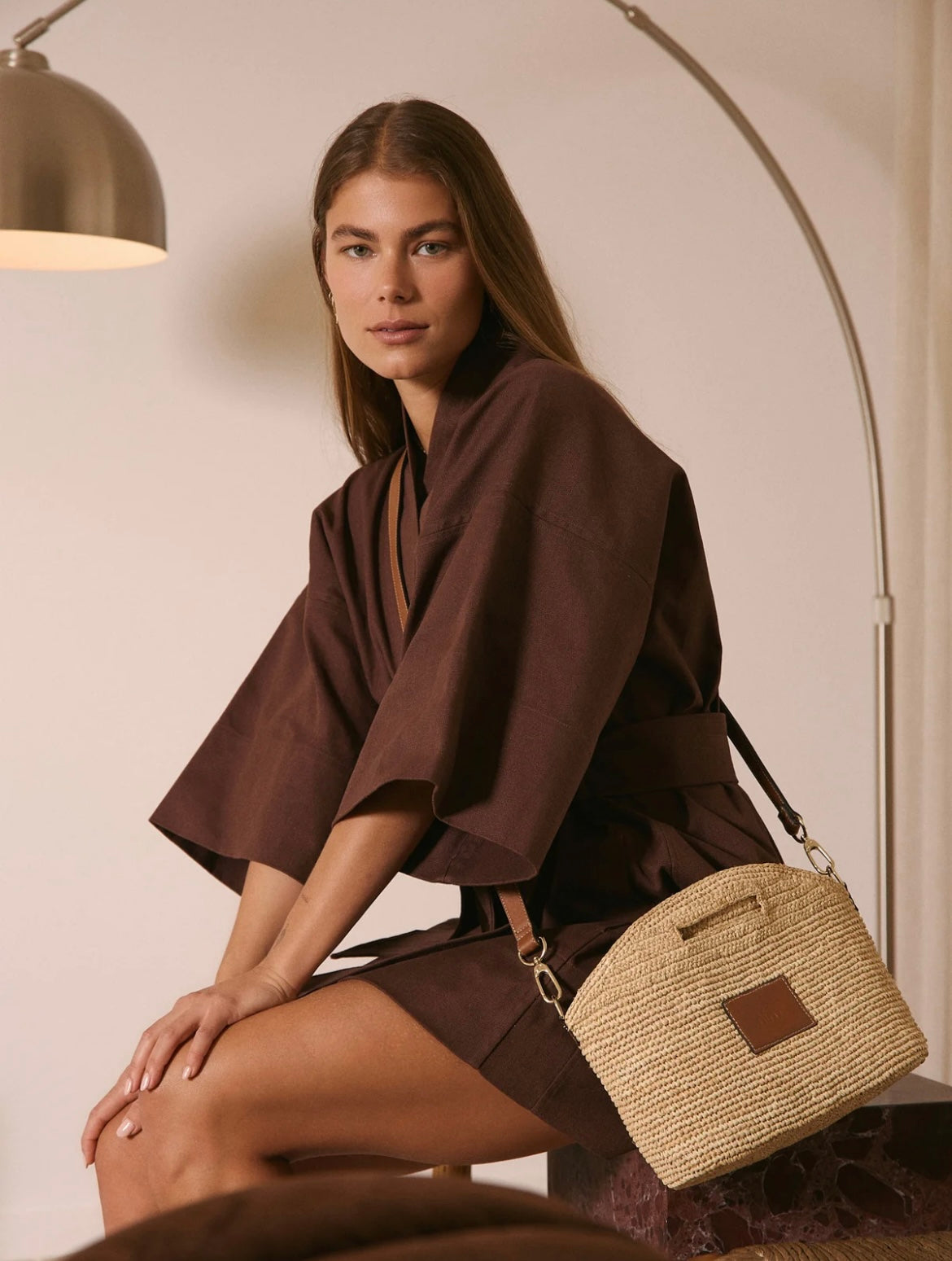 LEATHER TRIM RAFFIA MINI