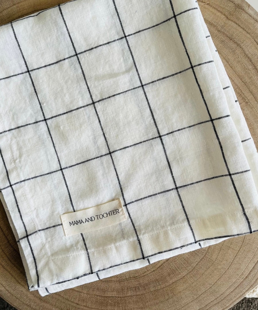 PURE FRENCH LINEN TEA TOWEL - Black Grid