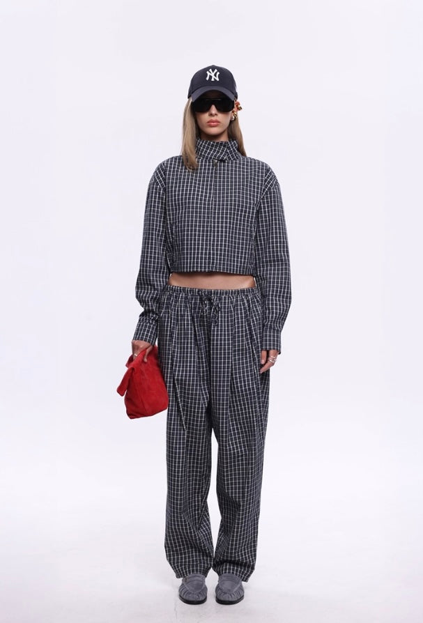 AURA PANT - NAVY LEMON PLAID