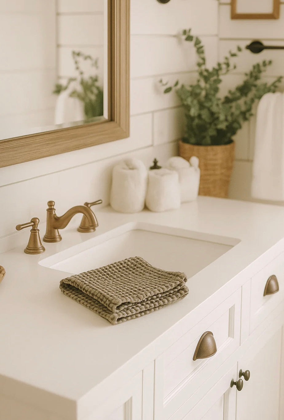100% ORGANIC COTTON RUSTIC WAFFLE FACE CLOTH - KHAKI