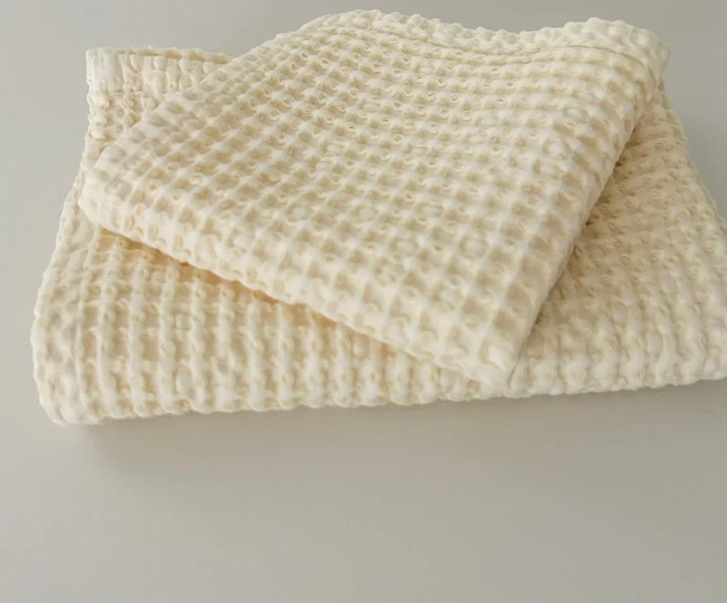 100% ORGANIC WAFFLE FACE WASHER - Cream