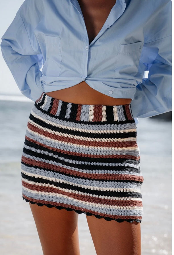 BILLIE KNIT SKIRT - Blue &amp; Brown stripe
