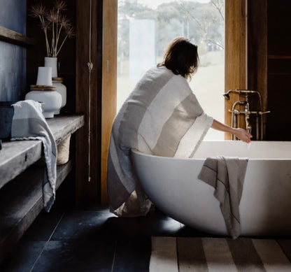 RETREAT BATH TOWEL - SET OF 2 - NATURAL / IVORY/ BLACK / 100x150cm
