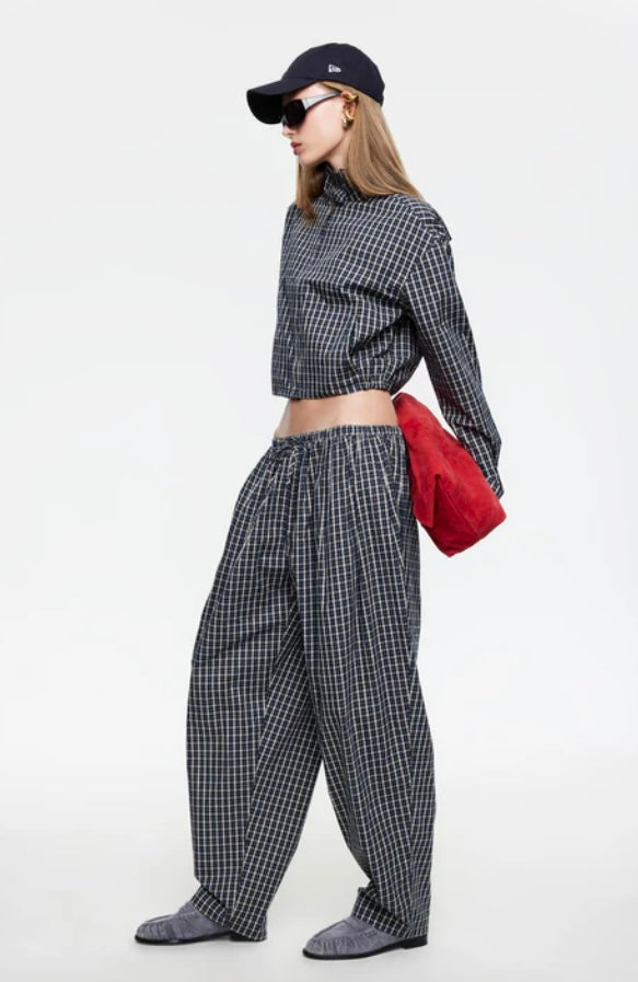 AURA PANT - NAVY LEMON PLAID