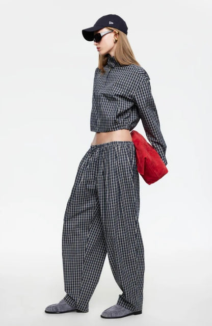 AURA PANT - NAVY LEMON PLAID