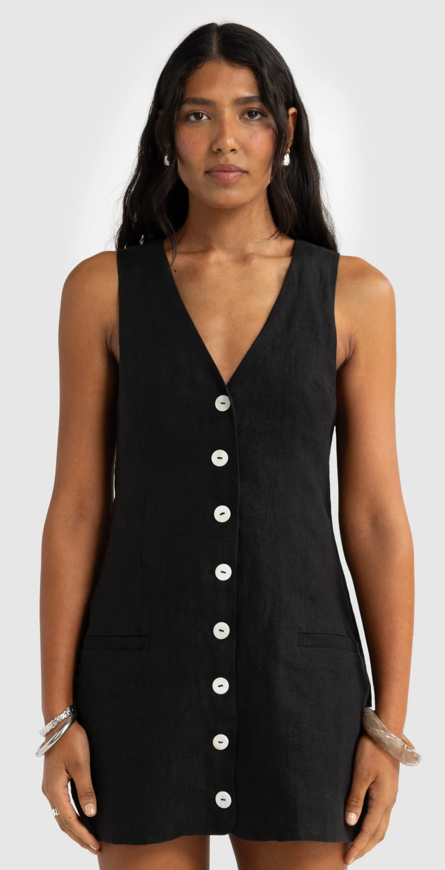 KODA LINEN MINI DRESS - Black